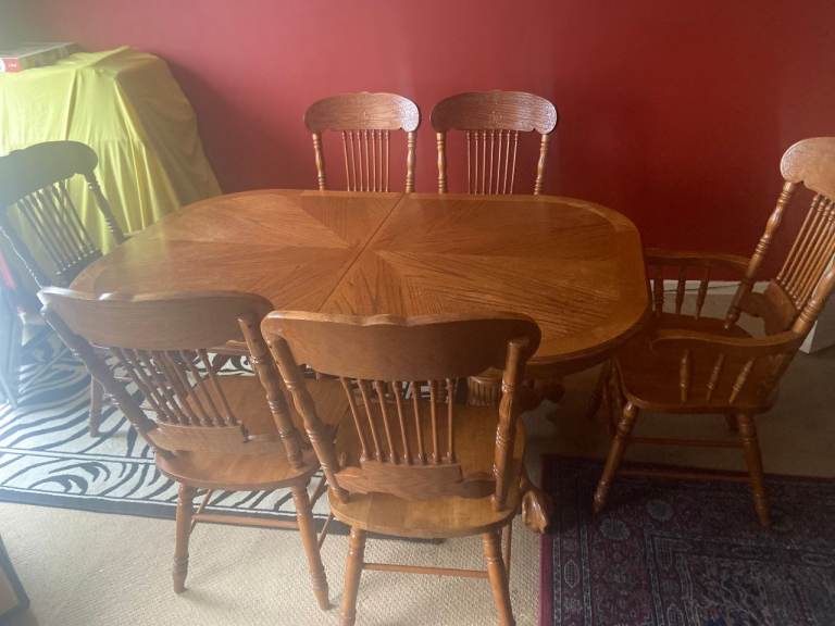 mid-century wooden extendable dining table & chairs