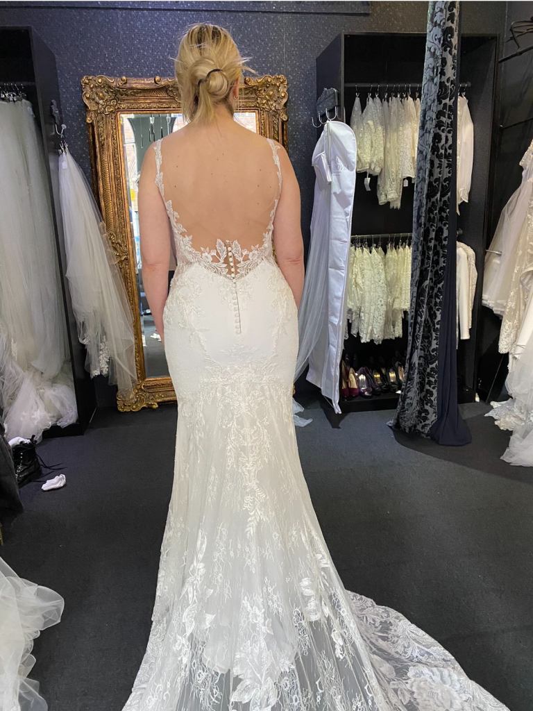 Ivory Lace Fit-and-Flare Wedding Dress with Illusion Back