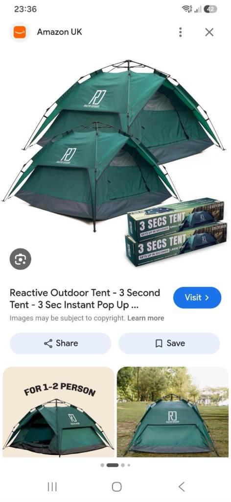 Breand new Reactive Outdoor Tent 3 man – 3 Second Instant Pop Up, New