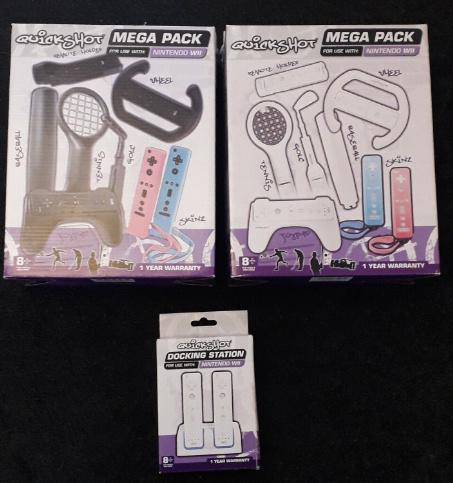 2x QUICKSHOT ACCESSORY MEGA PACK (1-WHT & 1-BLK) & BRAND NEW DOCKING STATION
