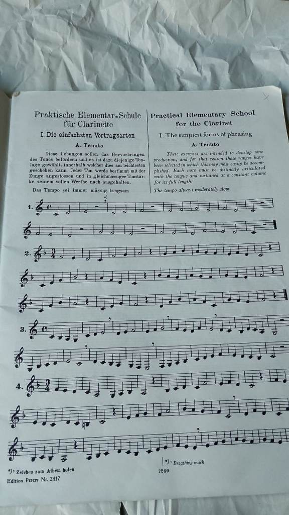 Selection of sheet music for clarinet