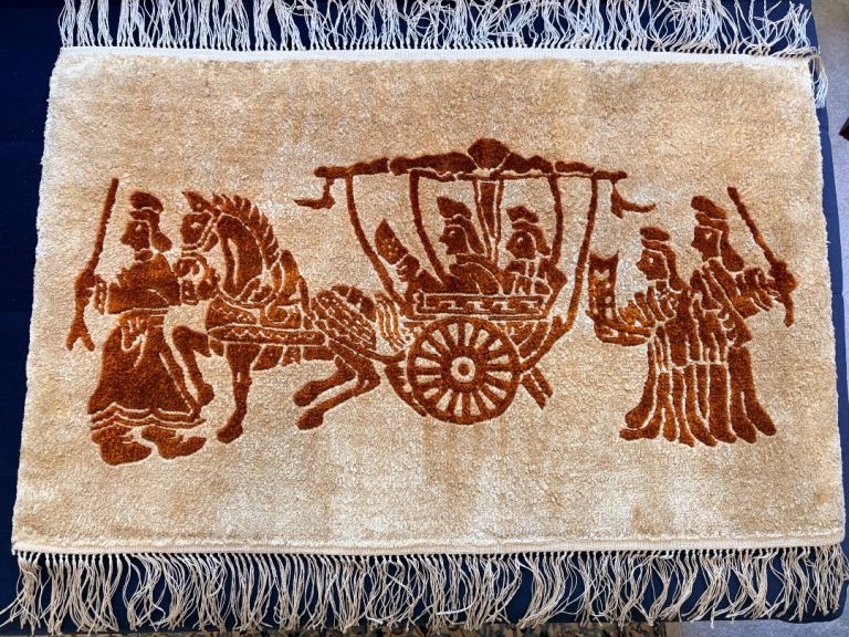 Vintage Hand-Knotted Pure Silk Rug.