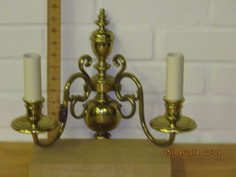 6 Brass Wall Sconce Double Light Fitting – Good Condition