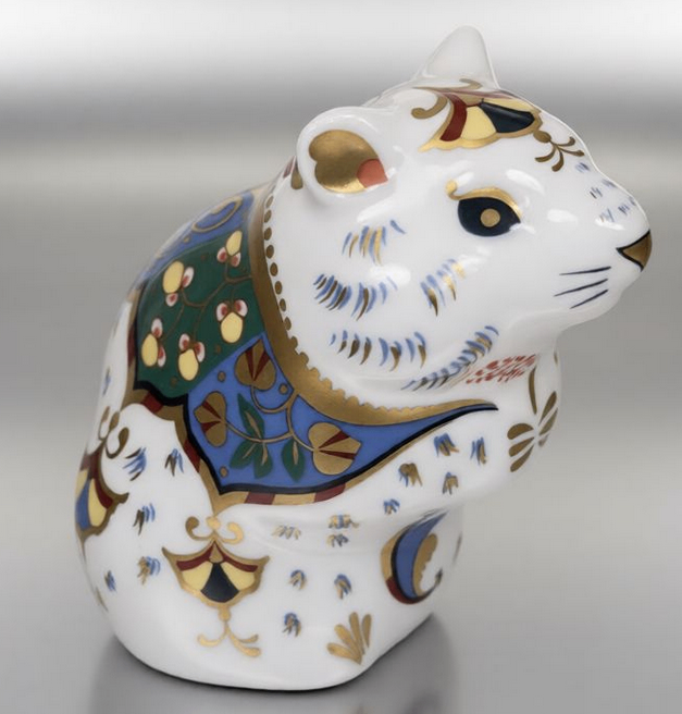 Retired Royal Crown Derby Hamster Paperweight (Green & White)