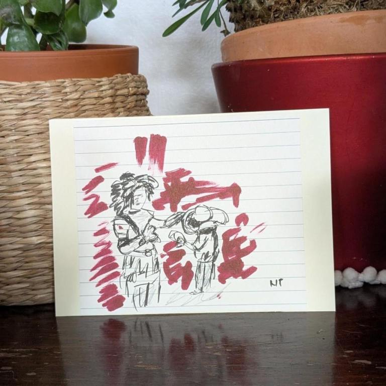 Original Drawing Art Sketch 'Girl And Boy Play Dressing Up'   