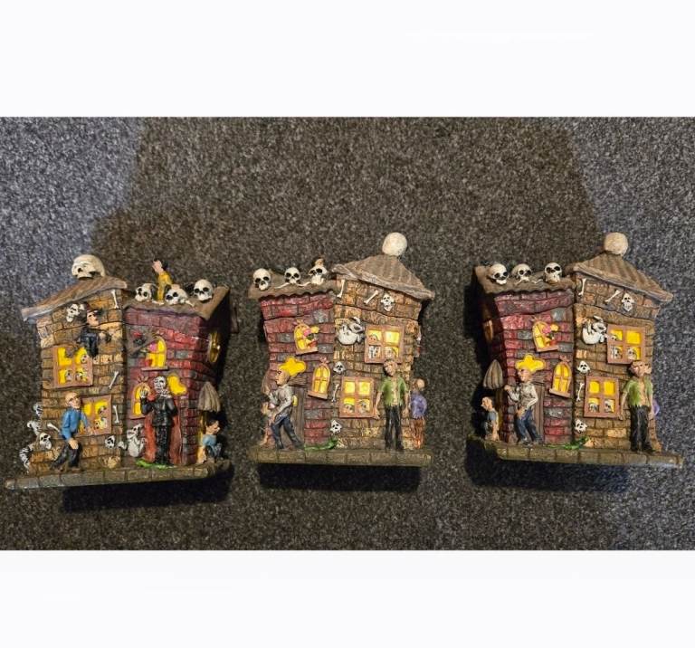 3 matching horror house ceramic storage containers 