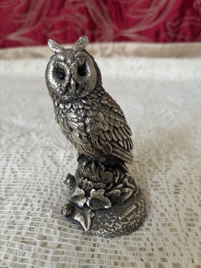 Sterling Silver Long Eared Owl by Country Artists Birmingham 1991 Filled Silver Figurine