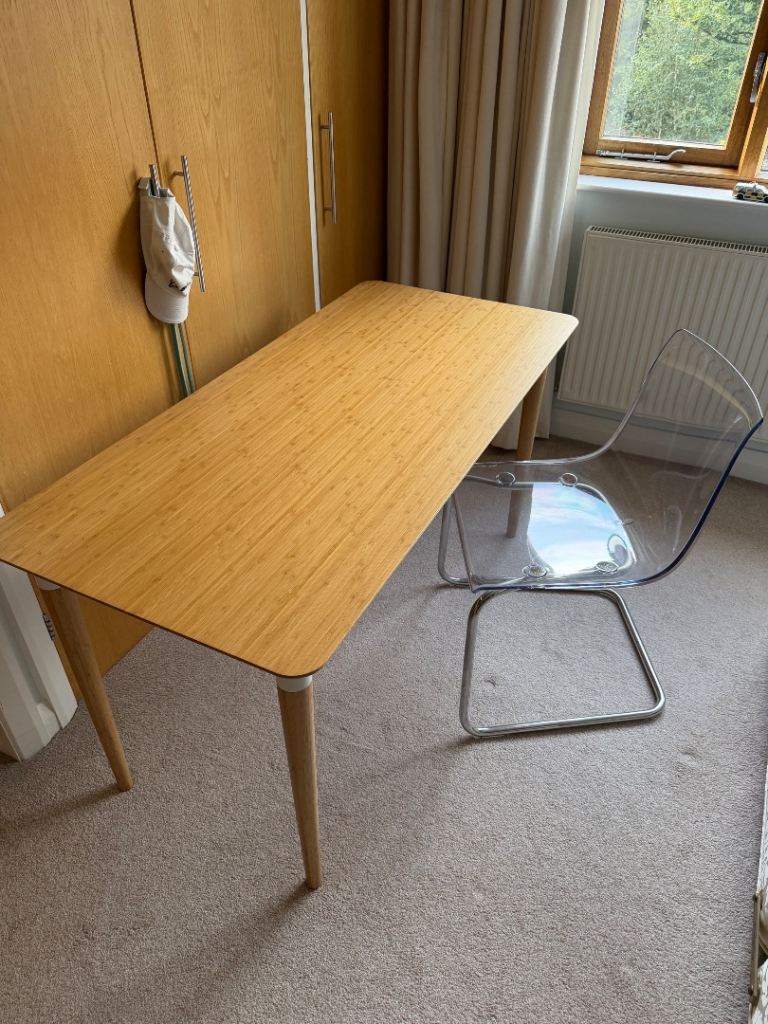 Wooden Desk with Clear Chair – Good Condition