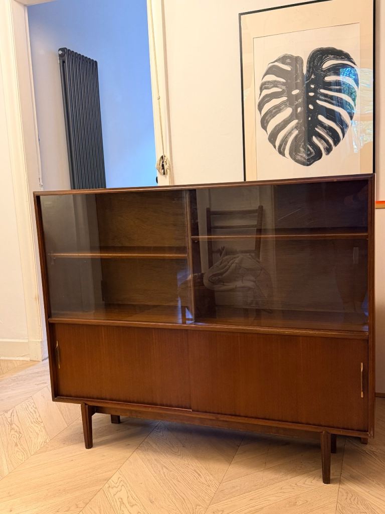 Vintage Wooden Sideboard with Glass Doors 