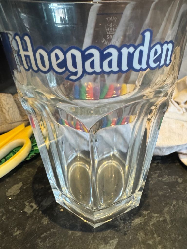 2x Hoegaarden Belgian Beer  Pint Glass Hexagonal Base Crown Marked (303)