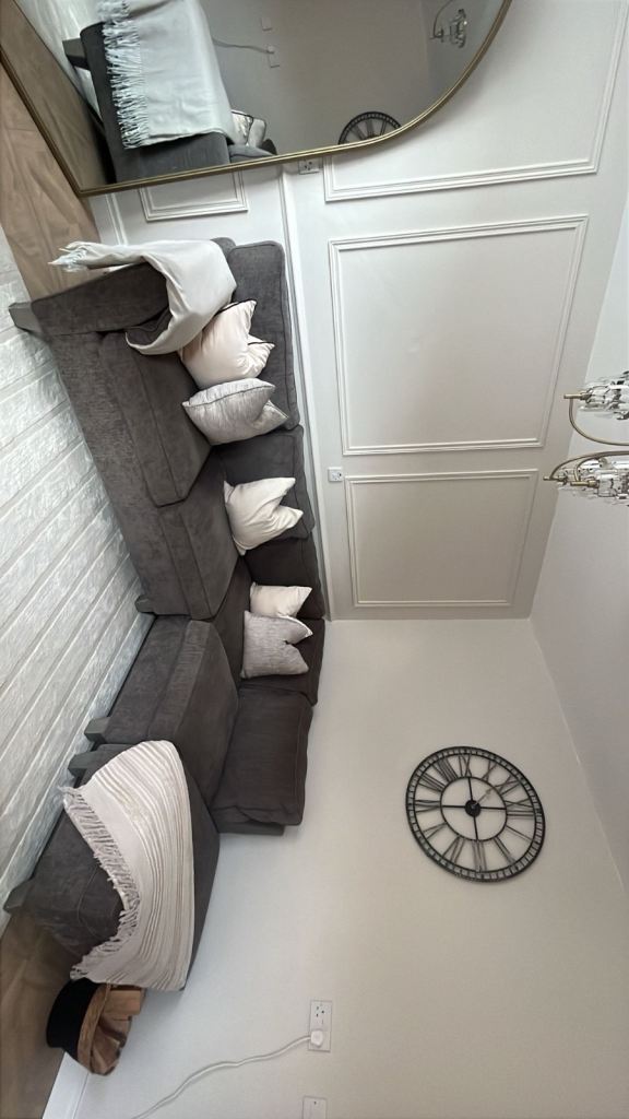 Large Grey/mushroom colour Corner Sofa Good Condition
