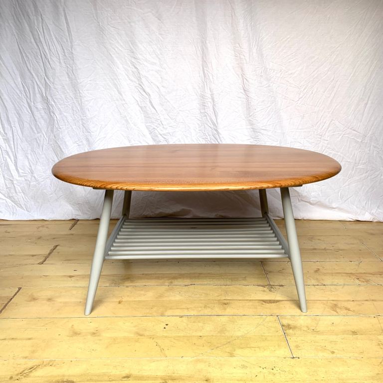 Vintage Ercol round oval rack coffee table 