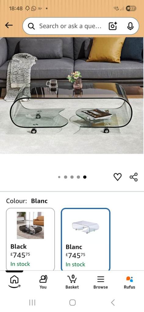 Now £140. Reduced to sell!Clear Glass Coffee Table – Good Condition