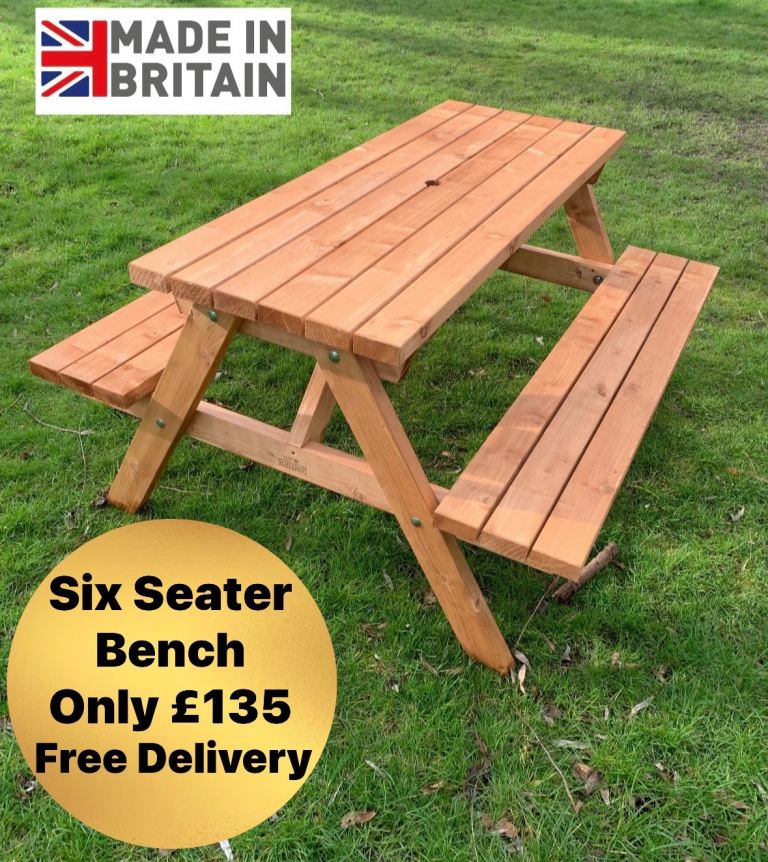 Six Seater Wooden Picnic Bench - NEW