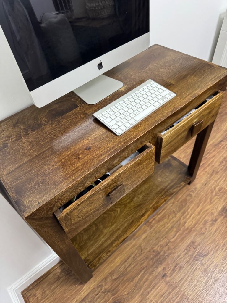 Solid mango wood console table with 2 drawers and a shelf 