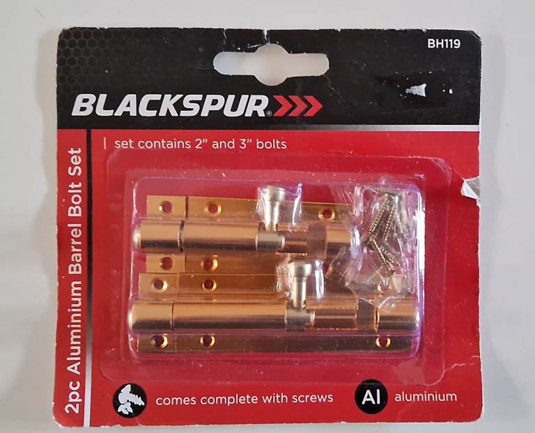 Barrel bolt aluminium 2 pieces 2 inches & 3 inches