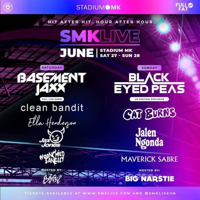 2 tickets SMKLIVE Music Festival Tickets, Black Eyed Peas June 28 Stadium MK