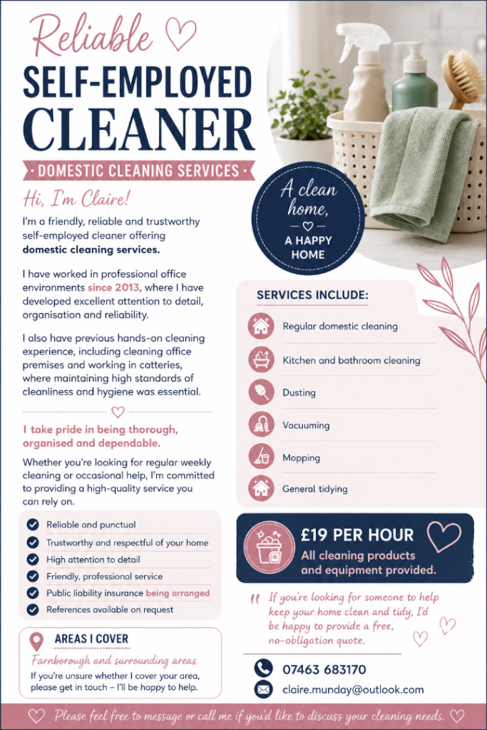 Friendly domestic cleaner/ housekeeper 