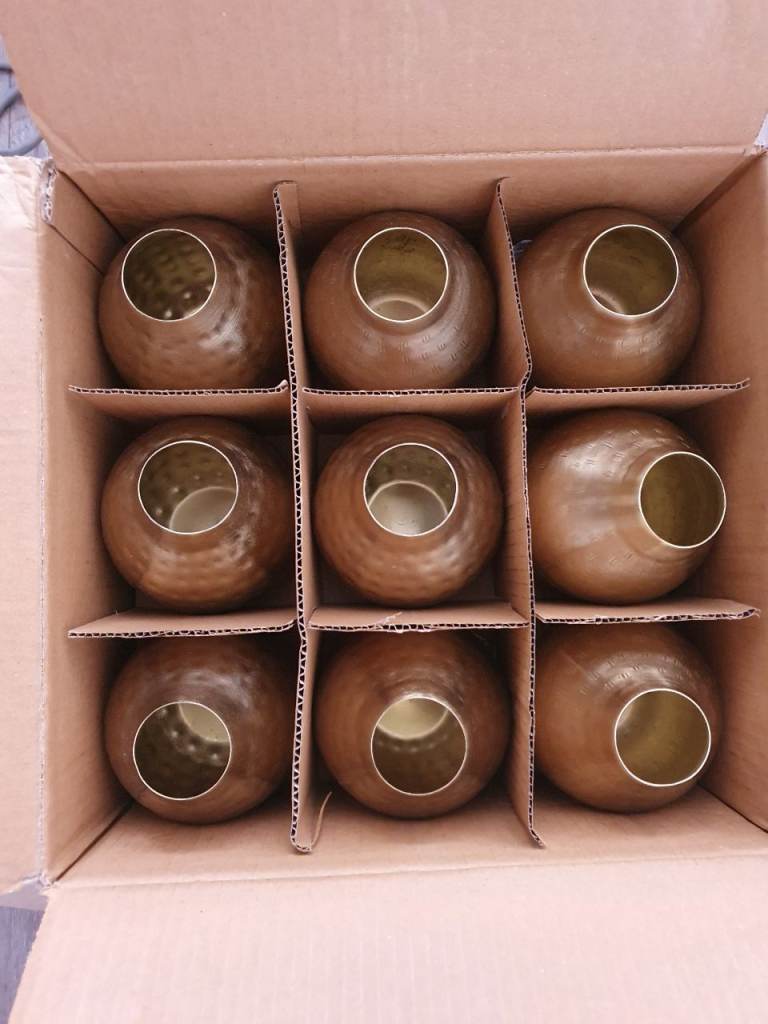 Set of 9 Brushed Gold Metal Vase (14.5 x 11.5 x 11.5cm) BRAND NEW BOXED