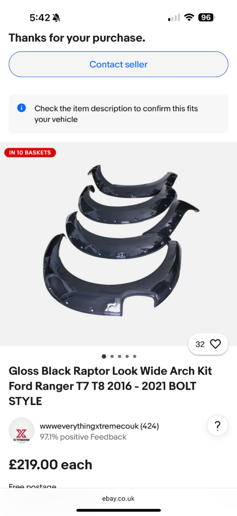 Wide arch kit for Ford ranger 