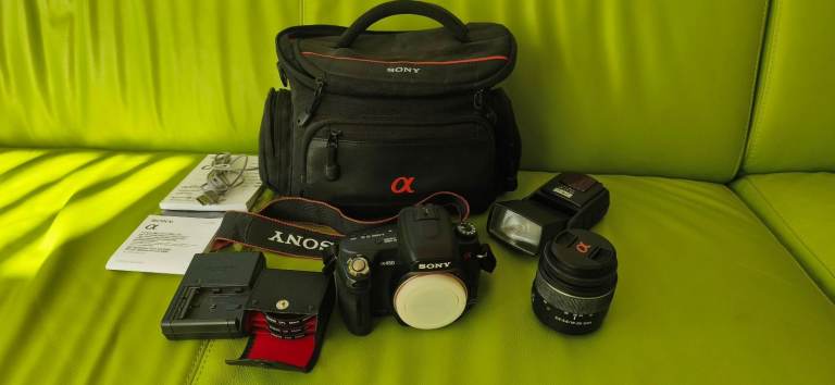 Sony Alpha A450 Digital DSLR Camera With Bag , Charger, Battery, Flash, Manuals