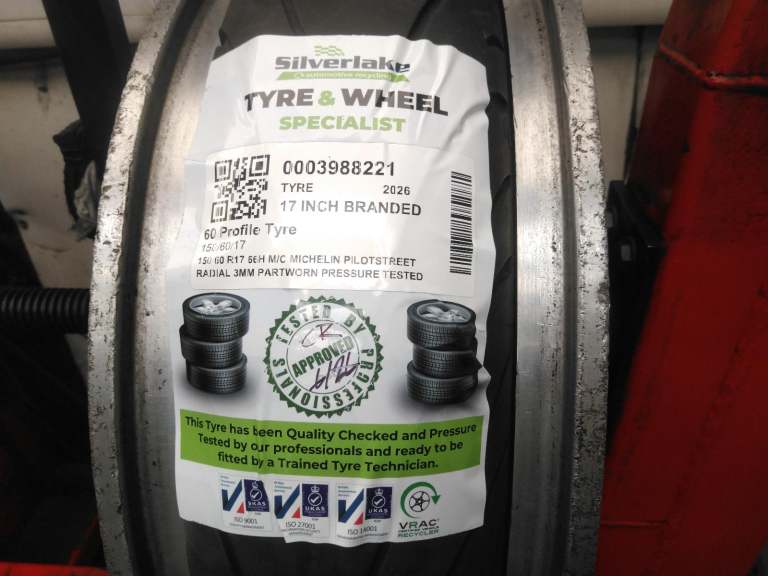 150 60 R17 66h M/C Michelin Pilotstreet Radial 3mm Partworn Pressure Tested Tyre