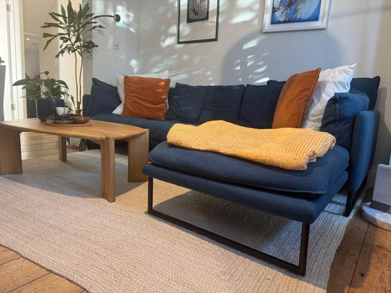 MADE Malini Large Chaise Sofa – Feather Filled – Deep Blue – 254cm