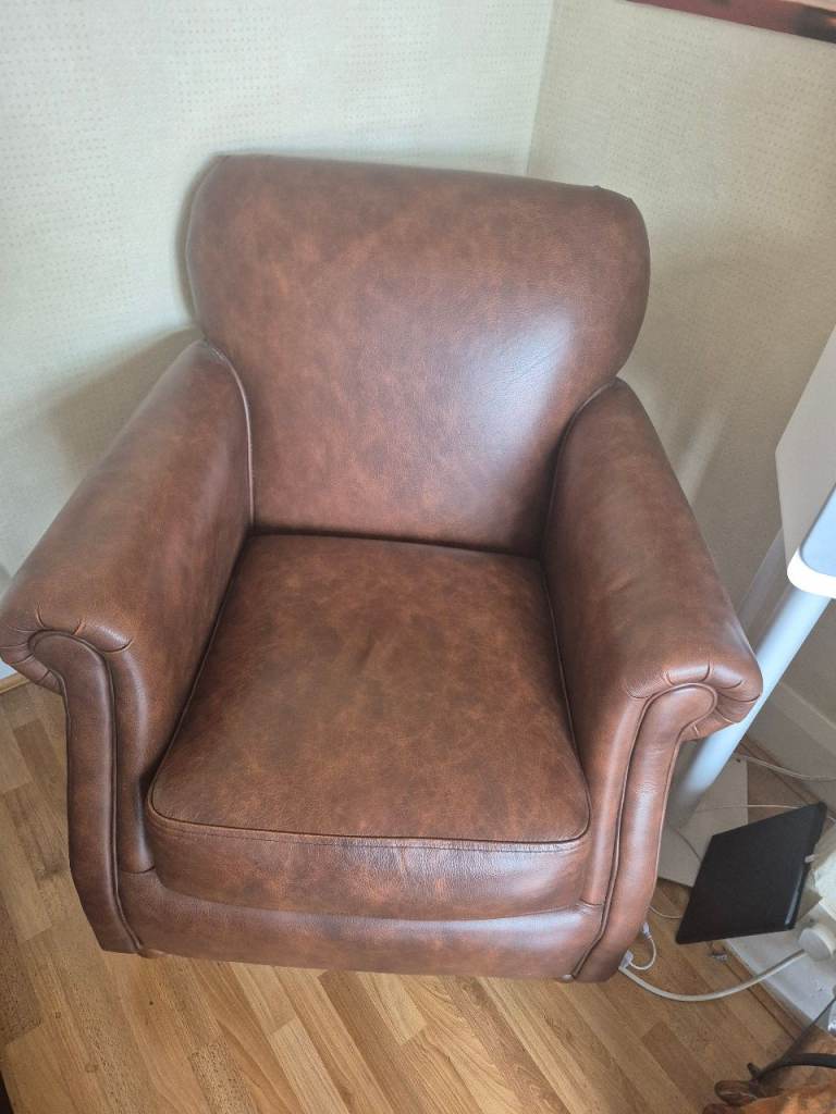 4 Seater Leather Sofa, Armchair and 2 Footstools