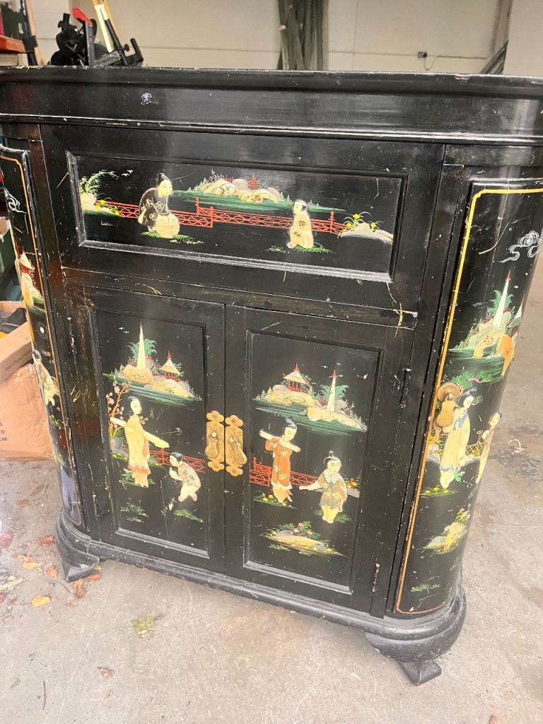 Vintage you on co Black Oriental Cocktail Cabinet - Teak Wood