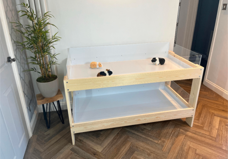 Large wooden guinea pig cage with two tiers 
