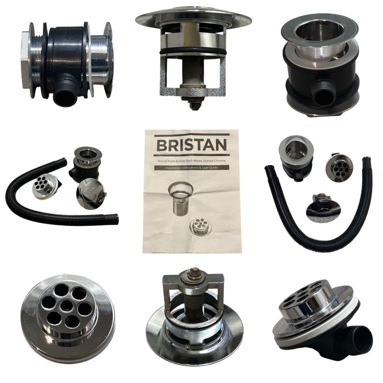 Bristan Round Push Button Bath Waste Slotted Chrome W BATH05 C 
