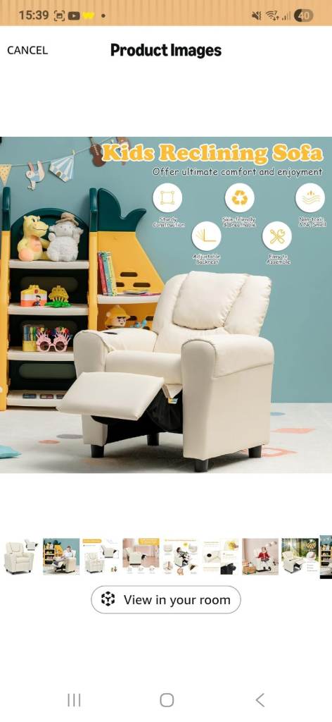 Kids Reclining Sofa/Armchair – Beige, New Condition