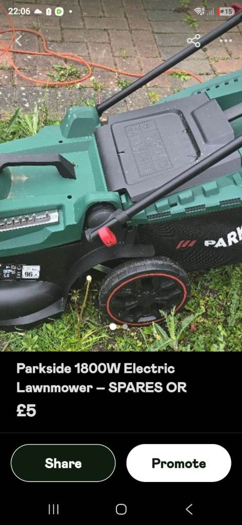 Parkside 1800W Electric Lawnmower – SPARES OR REPAIRS – MOTOR WHIZZING Good overall condition and 