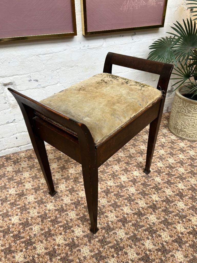 Vintage Wooden Piano Stool with Storage – Fair Condition