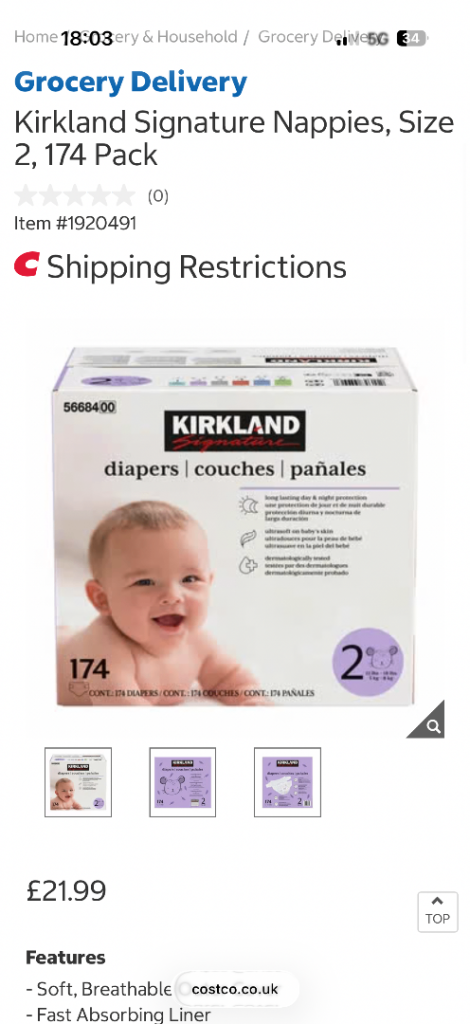 Size 2 Costco nappies unopened 