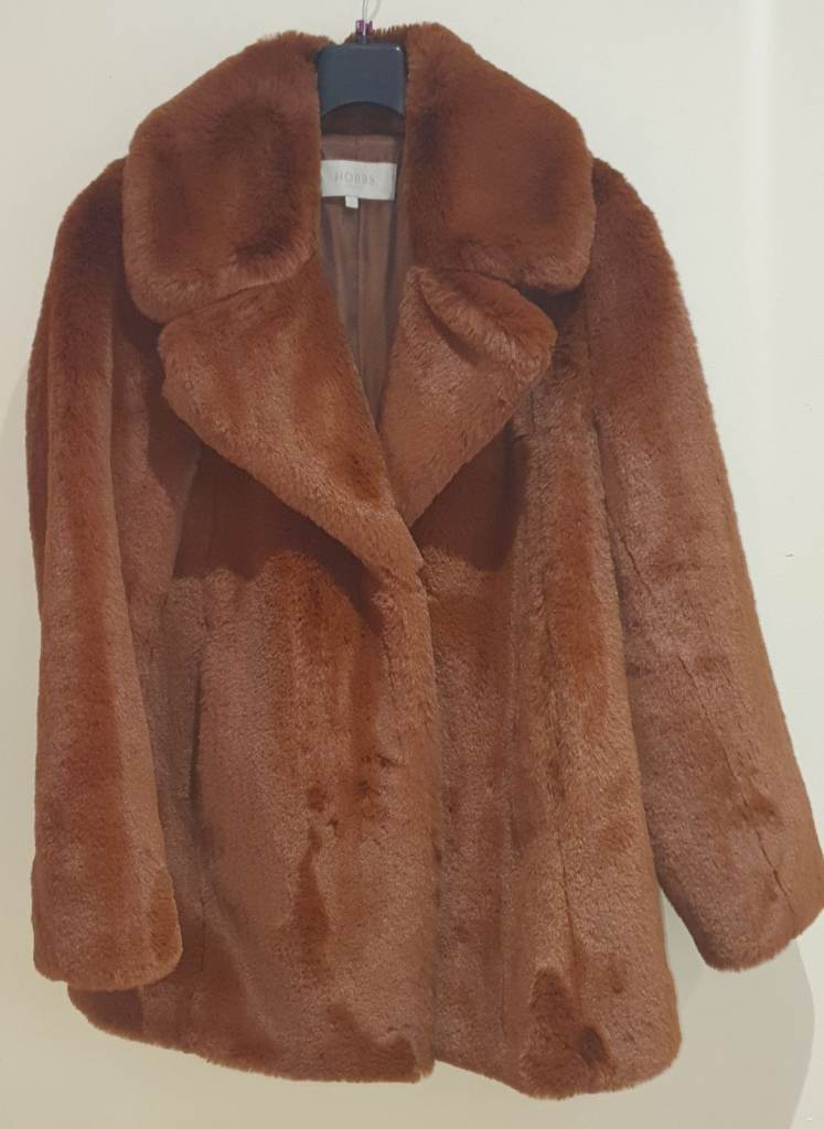 HOBBS Bethany faux fur plush coat Toffee Brown Size Small BRAND NEW