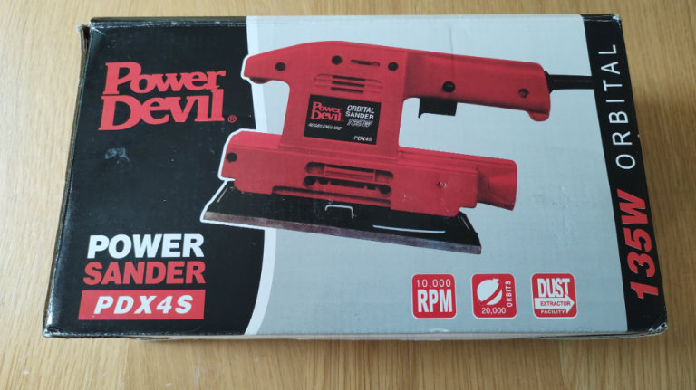Boxed Power Sander and 8 sanding sheets. Mains powered. Good Condition.