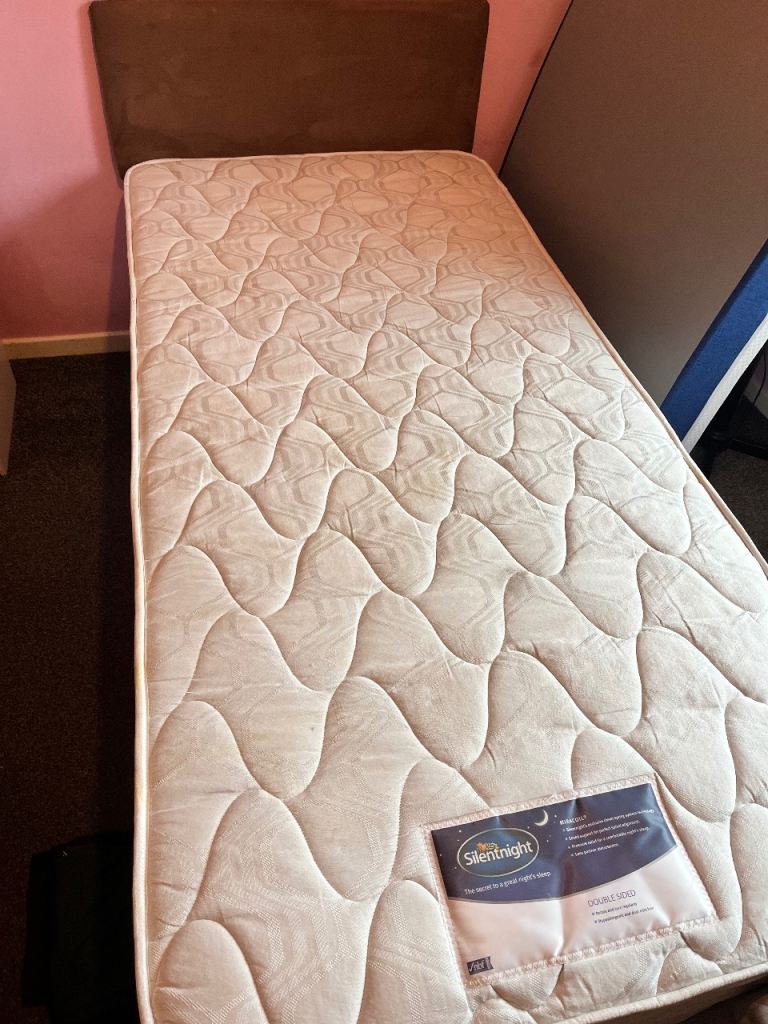 Single divan bed with mattress and headboard