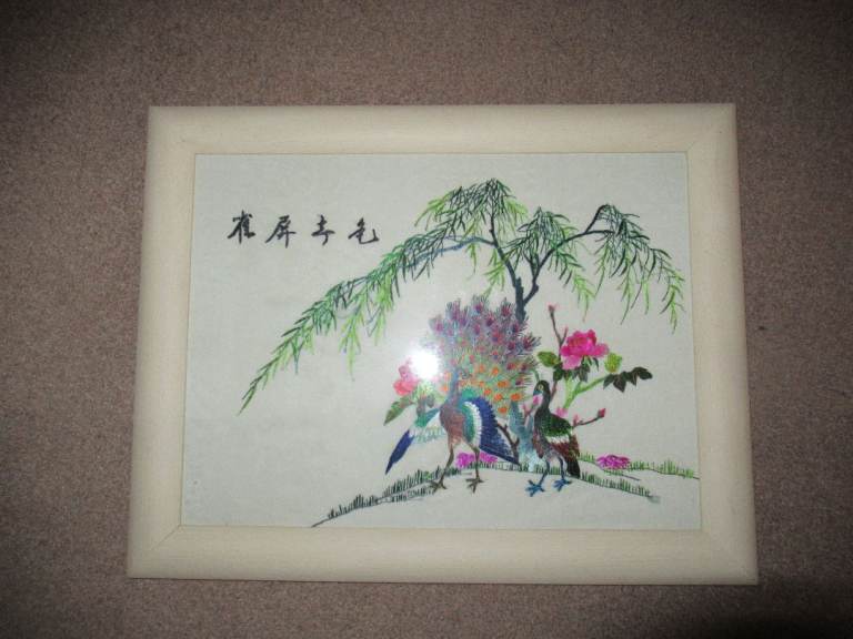 Chinese embroidered in silk pictures glazed 