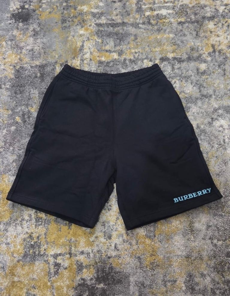 Burberry Black Cotton Shorts with Blue Logo – Brand New with Tags