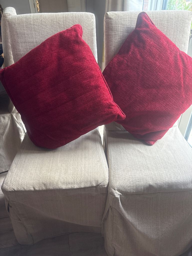 Pair of Red Fabric Cushions – Good Condition