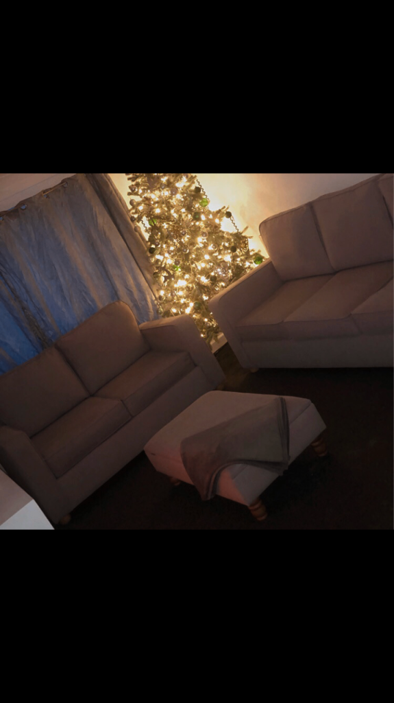 2 & 3 sofa and footstool with storage. 