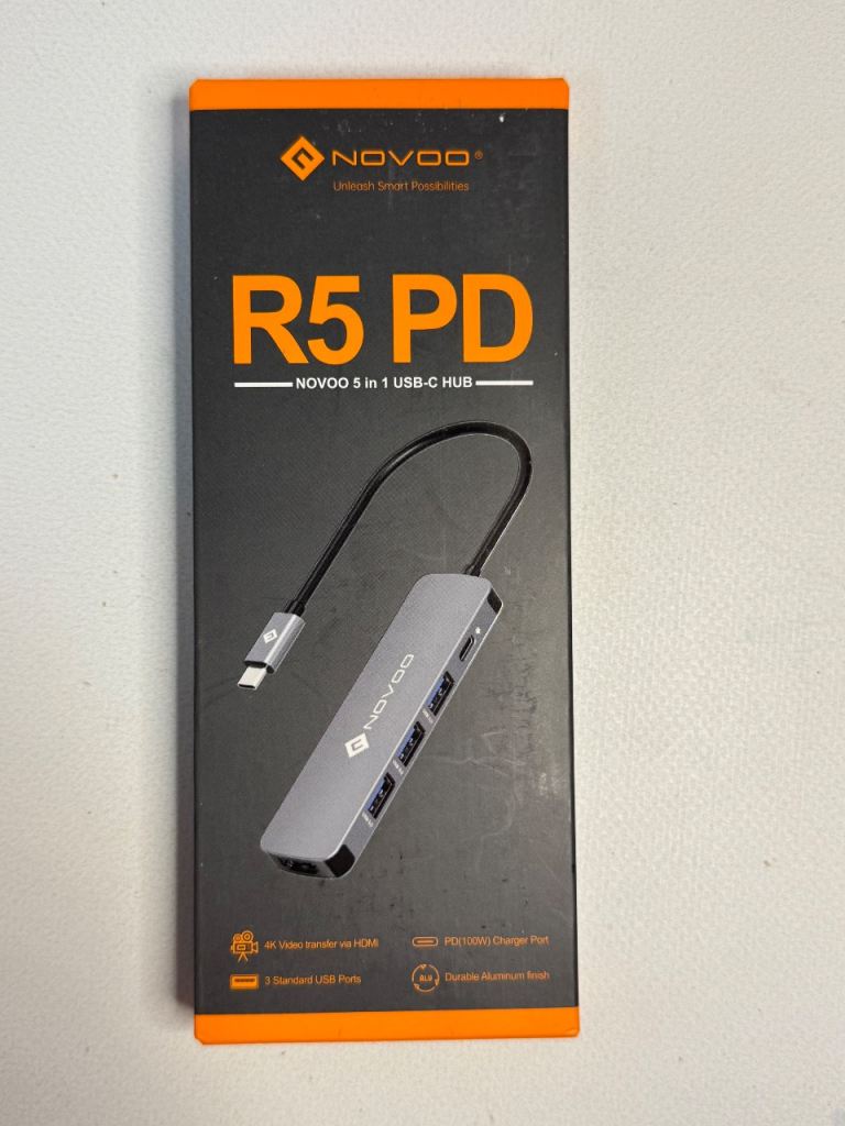 NOVOO R5 PD 5-in-1 USB-C Hub Adapter 4K HDMI 100W PD 3x USB 3.0 Aluminum Gray