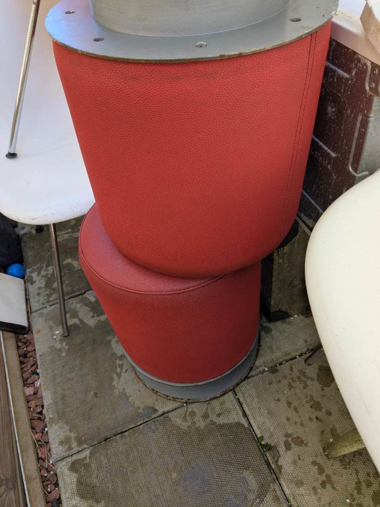 Pair of 2 Red Leather Stools with Metal stand.