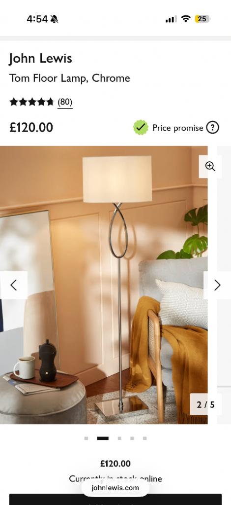John Lewis ‘Tom’ floor lamp - very good condition 