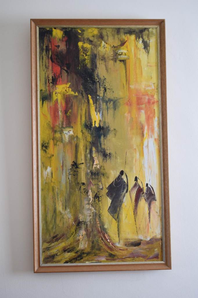 Masai Warriors in Kenya - J. Katembo - dated 1972 - oil on canvas - African art
