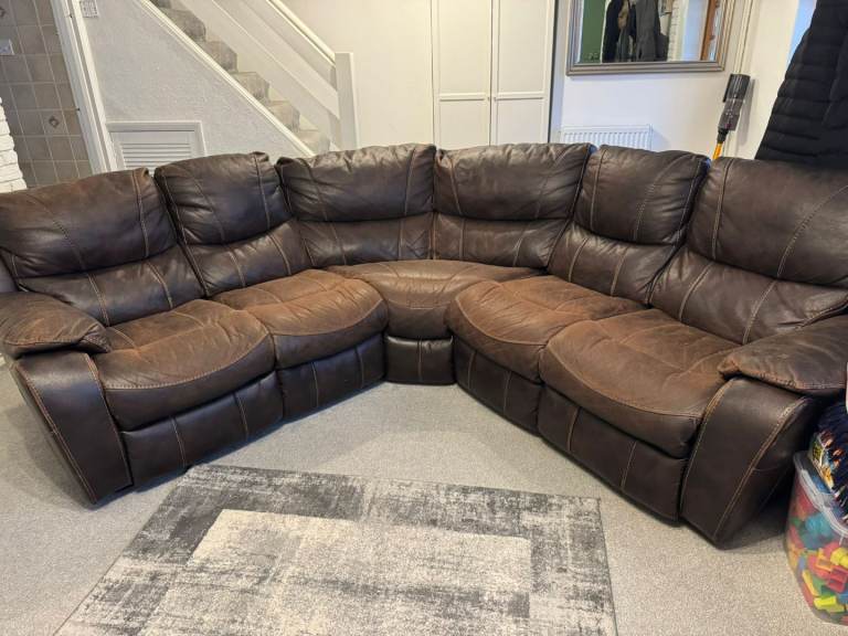 Brown Leather Manual Recliner  Corner Sofa