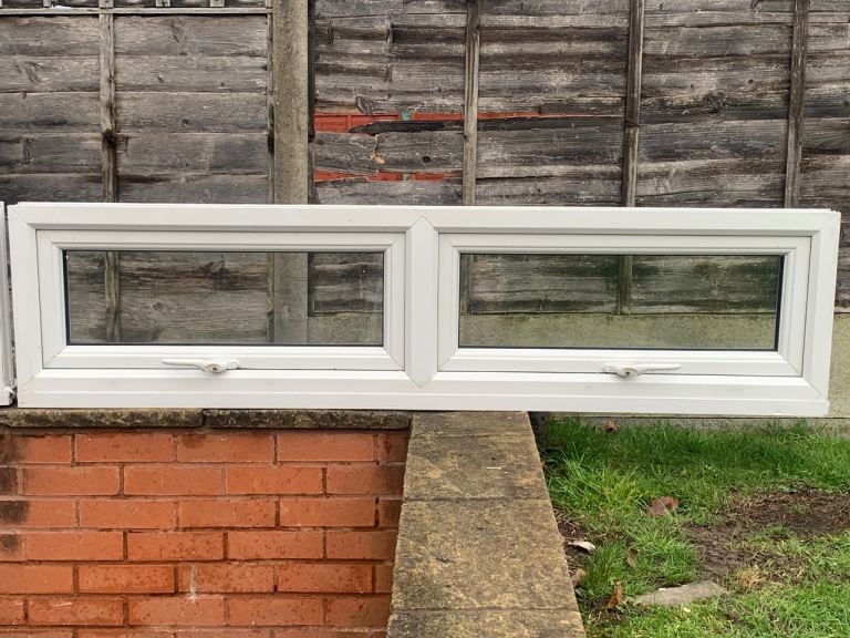UPVC DOUBLE GLAZED WINDOWS X 2 IDENTICAL BOTTOM OPENERS 177.5cm WIDE 45cm HIGH
