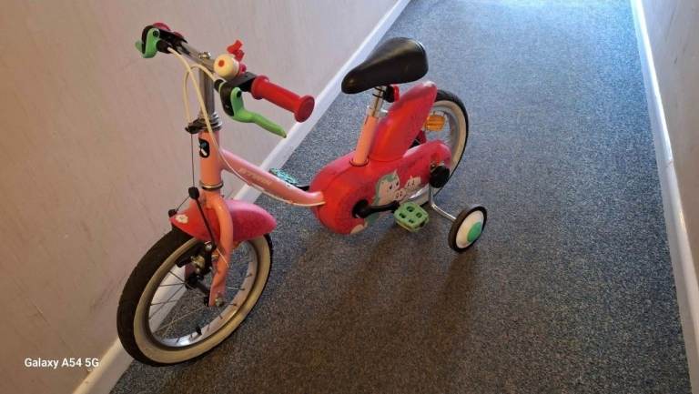 B'TWIN Pink Kids Bike with Stabilisers – Good Condition