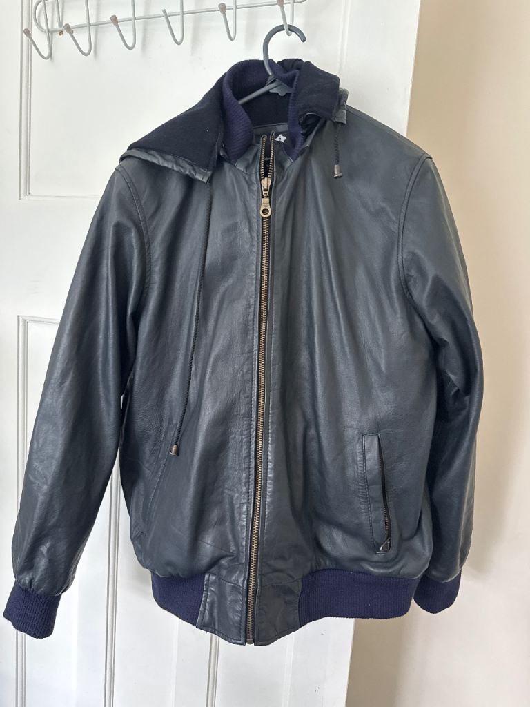 Blue real leather jacket mens